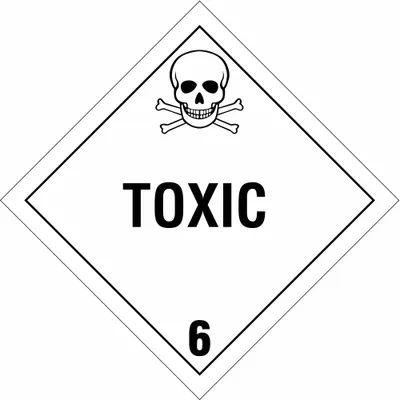 BRADY Container Placard: Toxic 6, 10 3/4 in x 10 3/4 in, 10 3/4 in Label Ht - Class 6: Toxic, Poison Inhalation & Infectious Substances
