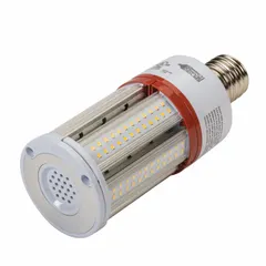 This 27W LED corncob lamp features a Mogul Screw (EX39) base and a 5000K color temperature. It is designed to replace high-intensity discharge (HID) lamps in fixtures such as those used in warehouses, parking garages, and manufacturing facilities. The lamp is not shatter-resistant.