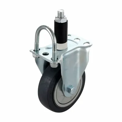 FLEXPIPE Caster: Caster, Silver/Black, 150 lb Load Capacity - Max, Rubber, Rigid - Casters & Feet for Clamp-On Pipe Systems