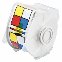 NFPA diamond precut label roll measuring 2 1/4 in x 2 1/4 in, made of vinyl with acrylic adhesive. Designed for on-demand printing of hazard communication labels using the GlobalMark 2 printer series. Suitable for marking chemical storage areas and processing zones in industrial facilities.