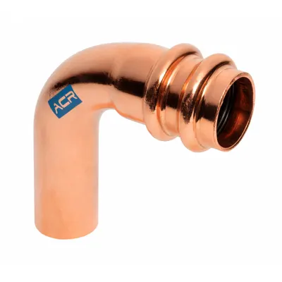 STREAMLINE Crimp Elbow Fitting: 90° Elbow, 3/8 in CTS x 3/8 in CTS x 3/8 in CTS size - Refrigeration Copper & Bronze Press Tube Fittings