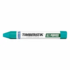 Wax lumber crayons for marking on rough or wet surfaces. Green color, hexagonal cylinder shape with paper wrap. Temperature range -20°F to 150°F. Pack of 12.