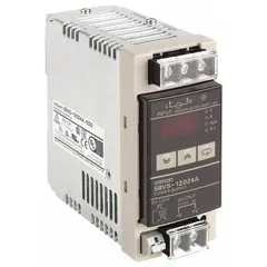 This single-phase DIN Rail mount DC power supply converts 100 to 240 V AC input to a stable 24 VDC output. It delivers a rated output power of 120 W at 5 A, housed in a plastic enclosure. Suitable for powering control panels, automation systems, and industrial machinery.
