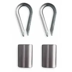 This clip and thimble kit is used to form secure, load-rated loops on wire rope for rigging and lifting applications. It includes two stainless steel thimbles to protect the rope eye from wear. Compatible with 5/16 inch diameter wire rope.