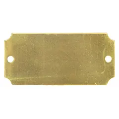 Brass rectangle valve tag measuring 3 in x 1 7/16 in, supplied in a pack of 100. Blank surface allows for custom engraving or marking. Used for identifying valves in industrial piping systems.