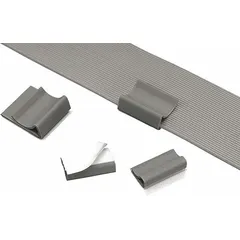 This flat cable clip features a PVC body with a rubber adhesive backing for tool-free mounting on clean, dry surfaces. Each clip has a width of 1.09 inches and is gray in color. Suitable for securing flat cables along surfaces in control panels, data centers, and commercial installations. Supplied in a pack of 100.