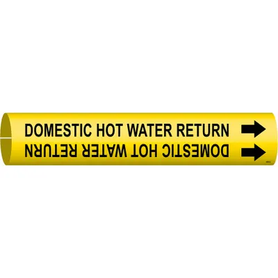 BRADY Pipe Marker: Domestic Hot Water Return, Yellow, Black, Fits 2 1/2 to 3 7/8 in Pipe O.D. - Domestic Hot Water Return Snap-On Pipe Markers