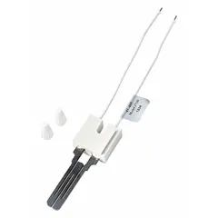 Universal silicon carbide hot surface igniter with flat tip for 120V AC hardwired applications. Designed to replace other OEM brands in gas-fired furnaces, boilers, and heating appliances. Features a 5-1/4 in lead length for installation.