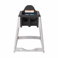 This convertible high chair and carrier cradle features a black seat with gray legs. Overall height is 22 1/2 inches and overall width is 22 1/4 inches. Suitable for use in childcare facilities, restaurants, and homes, it transitions from a carrier to a high chair for feeding and activities