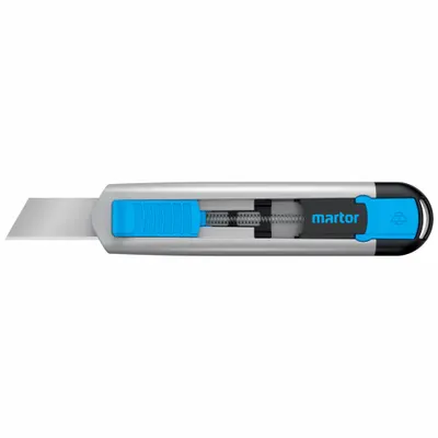MARTOR Utility Knife: 143 mm Overall Lg, Textured, 17 mm Overall Wd, Aluminum - Fully Automatic Retracting Utility Knives