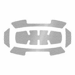 Silver polypropylene label with diamond-grade retroreflective finish. Measures 4 inches wide. Applied to hard hats to enhance worker visibility in low-light conditions on construction, manufacturing, and utility sites.