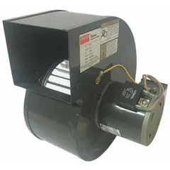 Direct-drive blower with 219 cfm airflow and 1/20 hp motor. Operates on 230V AC, single-phase power, with open motor housing and clockwise rotation. Suitable for ventilation, cooling, or exhaust in industrial equipment such as small enclosures, ovens, or drying systems.