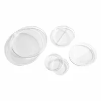 This sterile, clear polystyrene Petri dish with lid measures 150 mm in diameter and 15 mm in overall height. It has no surface treatment, making it suitable for standard microbial culture, cell counting, and sample incubation in laboratory settings