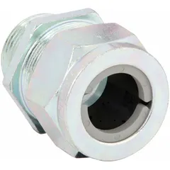 Straight metallic cable grip with 1 in MNPT box connection, accepting cord diameters from 0.88 in to 1.00 in. Steel body with silver finish, IP66 rated for liquid-tight sealing. Suitable for securing and sealing flexible metal conduit or cord in industrial environments requiring protection against water ingress.