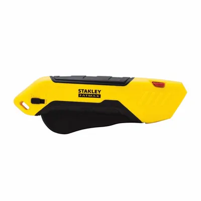 STANLEY Safety Knife: 6 in Overall Lg, Plain, 1/2 in Overall Wd, Rubber, Black/Yellow - Fully Automatic Retracting Utility Knives