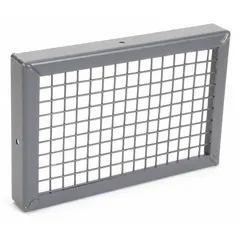 Steel outlet guard with baked polyester epoxy finish. 1/2 in wire spacing. Includes mounting hardware. OSHA compliant. Designed for use with compatible ventilation equipment.
