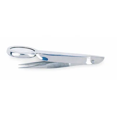 MEDIQUE Magnified Medical Tweezers, Straight Tip, 4 in, Stainless Steel, Silver