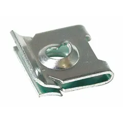 Nut clip fastener for securing panels and assemblies in HVACR equipment. Provides vibration-resistant hold in heating and cooling systems.