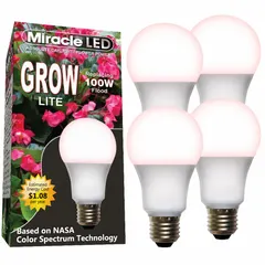 This A19-shaped LED bulb emits a red spectrum to support photosynthesis in plants. It operates at 120V and provides light output equivalent to a 100W incandescent bulb. Suitable for indoor horticulture, seed starting, and supplemental lighting in greenhouses or grow tents.