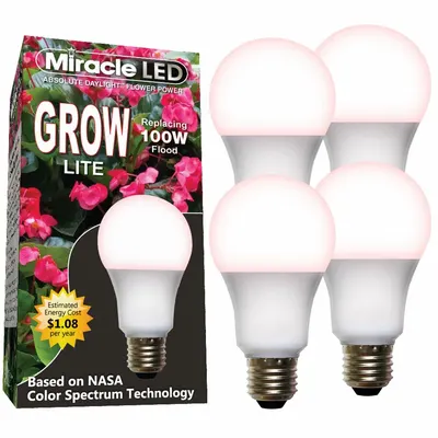 MIRACLE LED Grow Bulb: LED, A19, 120V, Full/Broad/Red - Plant Growth Bulbs