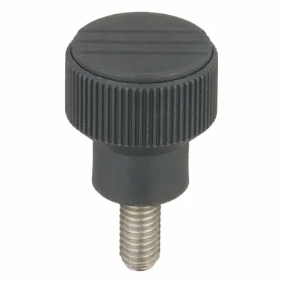 KIPP Hand Knob: Knurled, Plastic w/ SS Thread, 3/8"-16 Thread, 20 mm Thread Lg - Knurled Knobs with Threaded Stud