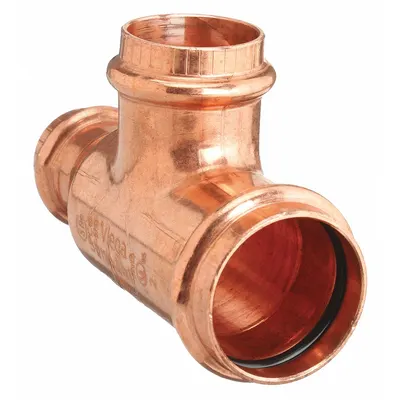 VIEGA PROPRESS Crimp Tee Fitting: Tee, 1 1/4 in CTS x 1 in CTS x 3/4 in CTS size - Plumbing Copper & Bronze Press Tube Fittings