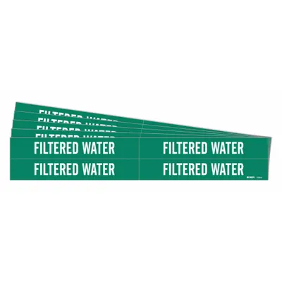 BRADY Pipe Marker: Filtered Water, Green, White, Fits 3/4 to 2 3/8 in Pipe O.D. - Filtered Water Adhesive Pipe Markers
