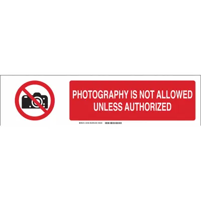 BRADY Sign Slider Insert: Photography Is Not Allowed Unless Authorized, Polystyrene - Photography Is Not Allowed Unless Authorized Sign Slider Message Inserts