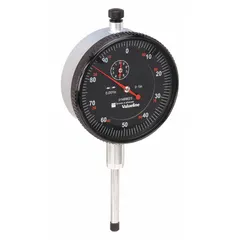 This plunger-style dial indicator measures linear displacement from 0 in to 1 in with 0.001 in accuracy. It features a flat back for mounting, an AGD 2 size, and a 0-100 scale with 0.001 in graduation. Used in machining, quality inspection, and toolroom setups for precise dimensional checks on workpieces, fixtures, and machine alignments.