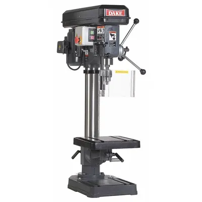 DAKE Bench Drill Press: Belt, Fixed Speed, 240 RPM – 3,400 RPM, 14 1/8 in Swing - Benchtop Drill Presses with Manual Downfeed