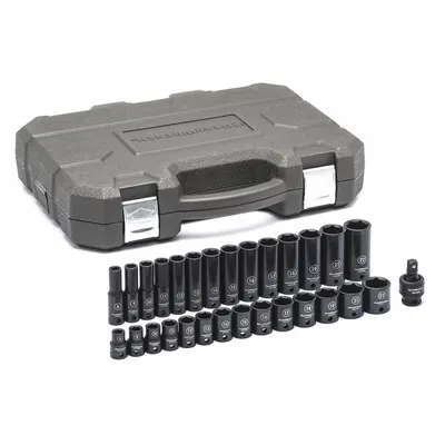 GEARWRENCH Socket Set: 3/8 in Drive Size, 8 mm to 22 mm Socket Size Range, Manganese Phosphate - SAE Impact Socket Sets