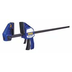 This dual-function tool serves as both a clamp and a spreader, with a maximum jaw opening of 36 inches and a throat depth of 3 3/4 inches. The adjustable range spans from 9 1/4 inches to 44 7/8 inches, accommodating a variety of workpiece sizes. Suitable for woodworking, metalworking, and assembly tasks requiring a full-faced flat clamping surface.