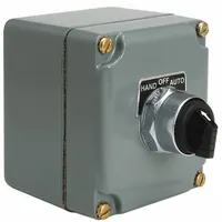 SCHNEIDER Selector Switch Control Station: Selector Switch, 0 Pilot Lights, 1NO/1NC, Hand/Off/Auto (MPN 9001KYK111)