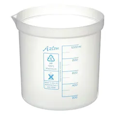 Low Form Plastic Beaker Without Handles, Polypropylene, Translucent, 1000 mL, Printed Graduations
