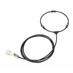 Polyethylene misting kit designed for use with a 12-inch fan diameter. Includes a shut-off valve with garden hose connection for easy attachment. Black color, 9-inch base diameter. Suitable for outdoor cooling and dust suppression applications.