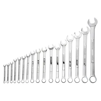 WESTWARD Combination Wrench Set: Alloy Steel, Satin, 17 Tools - Metric 12-Point Combination Wrench Sets