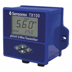 The SENSOREX TX100 is a multiparameter sensor for measuring ORP and pH in water testing applications. It has a range of 0 to 14 pH, features tinned leads (TL) connection, and is constructed from ABS plastic with an overall diameter of 3 7/8 in.