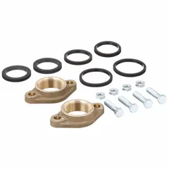 Bronze flange union with 1.5-inch NPT threads, includes nut. Used to connect pipe sections in HVAC, plumbing, and process piping systems requiring a leak-resistant joint.