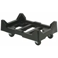 This plastic deck dolly is designed for moving storage containers, bins, and equipment in warehouses and distribution centers. It features a black deck measuring 24 in L x 15 in W x 8 in H and 4 in casters for easy repositioning on smooth floors. No tow eye included