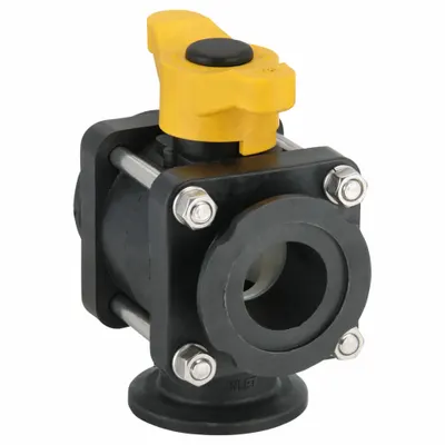 BANJO Manual Three-Way Ball Valve: 2 in, Polypropylene, L Flow, 225 psi Max. Pressure (CWP) - L-Port Polypropylene Ball Valves