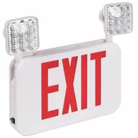 Exit Sign with Emergency Lights: White, 2 Faces, Red, LED, Ceiling/Wall, Nickel Cadmium, 120/277V AC (MPN FHEC35R)