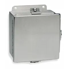 This WIEGMANN enclosure is fabricated from 304 stainless steel and measures 12 x 10 x 6 inches. It features a solid hinged cover secured with clamps and is rated NEMA 12, 13, 4, and 4X for protection against dust, water, and corrosion. Suitable for housing electrical controls, instruments, and terminals in industrial environments.