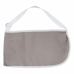 This adult-sized arm sling is made of gray polyester and measures 8 7/8 inches in overall length. It features a hook-and-loop closure for secure adjustment and includes a built-in pocket. Typically used to support and immobilize an arm during recovery from injury or surgery.