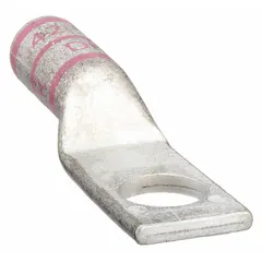 This one-hole compression lug is designed for terminating 1/0 AWG stranded copper wire to a stud or bus bar. It features a long barrel and a 1/2 in stud size, made from copper for low-resistance connections. Suitable for use in power distribution and control panels.