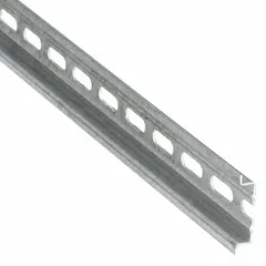 Steel DIN rail mounting channel with top-hat profile, 2 m overall length, conforming to DIN 46277-3. Used for mounting terminal blocks in control panels and electrical enclosures.