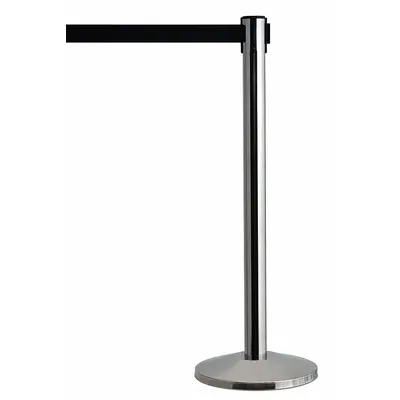 QUEUEWAY Barrier Post with Belt: Black, No Pattern, No Legend, 7 1/2 ft Belt Lg - Solid-Color Retractable Belt Post Barriers
