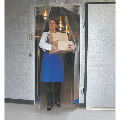 TMI Swinging Door: PVC, 2 Doors, Clear, 5 ft Door Wd, 8 ft Door Ht, Window Included - Insulated Swinging Doors