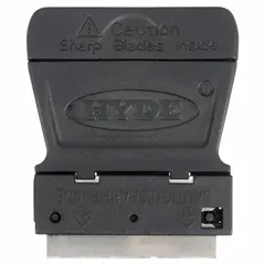 This razor scraper features a steel blade with a straight shape and a polypropylene handle. It is designed for flex applications, providing control for removing paint, adhesive, and other coatings from flat surfaces. Suitable for maintenance, construction, and renovation tasks.