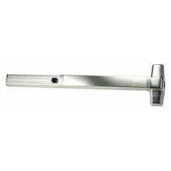Rim-type exit device with touchbar style, finished in chrome. Designed for doors up to 3 ft wide. ADA compliant. Suitable for commercial applications requiring code-compliant emergency egress.