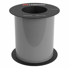 Continuous vinyl label roll for use with LabelTac 9 printer series. Gray gloss finish, rated for indoor and outdoor use. Suitable for pipe marking, safety signs, and equipment identification.